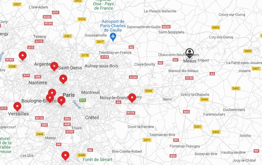 Carte géographique de la ville de Meaux, située en région parisienne